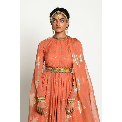 RISHI & VIBHUTI Noori Anarkali and Organza Duppata with Belt (Set of 3)