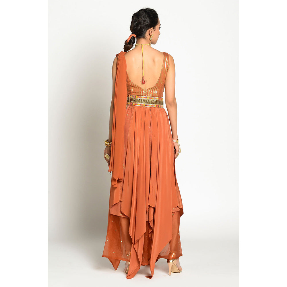 RISHI & VIBHUTI Imtehaan Drape Dress with Pant (Set of 3)