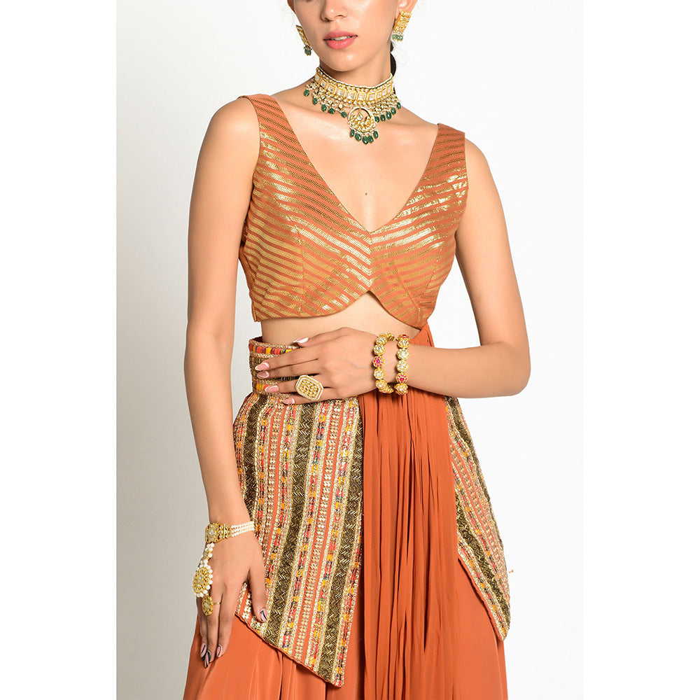 RISHI & VIBHUTI Imtehaan Drape Dress with Pant (Set of 3)