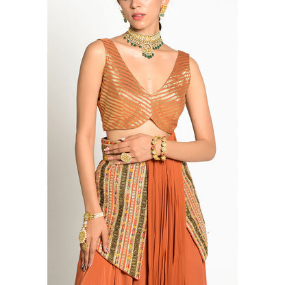 RISHI & VIBHUTI Imtehaan Drape Dress with Pant (Set of 3)