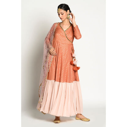 RISHI & VIBHUTI Rust Angrakha with Dupatta (Set of 2)