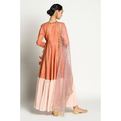 RISHI & VIBHUTI Rust Angrakha with Dupatta (Set of 2)