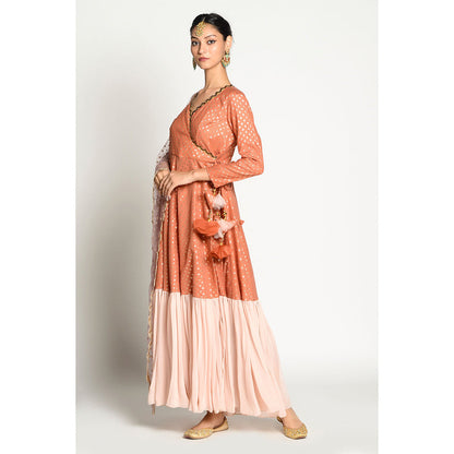 RISHI & VIBHUTI Rust Angrakha with Dupatta (Set of 2)