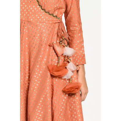 RISHI & VIBHUTI Rust Angrakha with Dupatta (Set of 2)