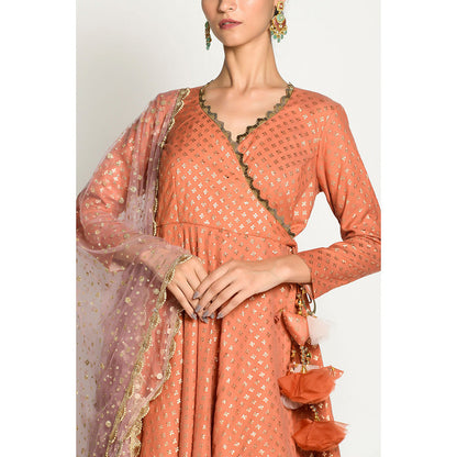 RISHI & VIBHUTI Rust Angrakha with Dupatta (Set of 2)