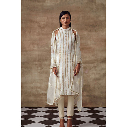 RISHI & VIBHUTI Crossandra Kurta & Dupatta Ivory (Set of 3)