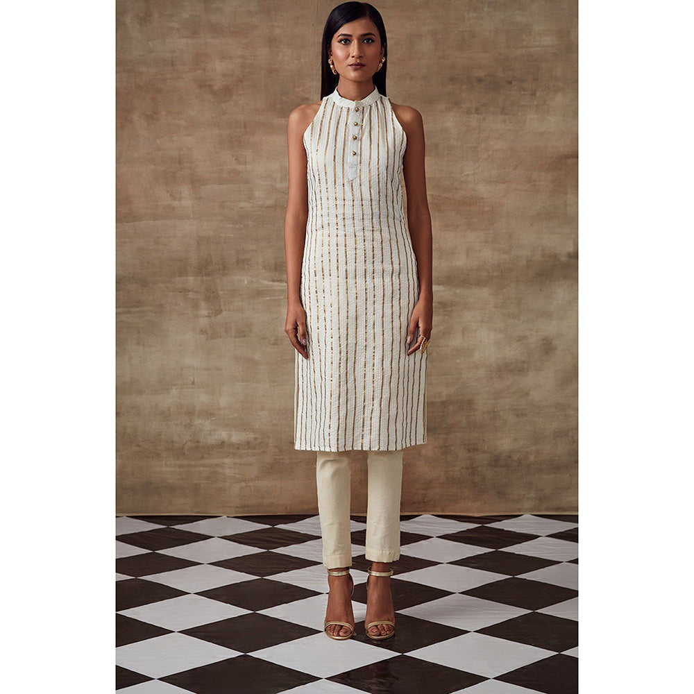 RISHI & VIBHUTI Crossandra Kurta & Dupatta Ivory (Set of 3)