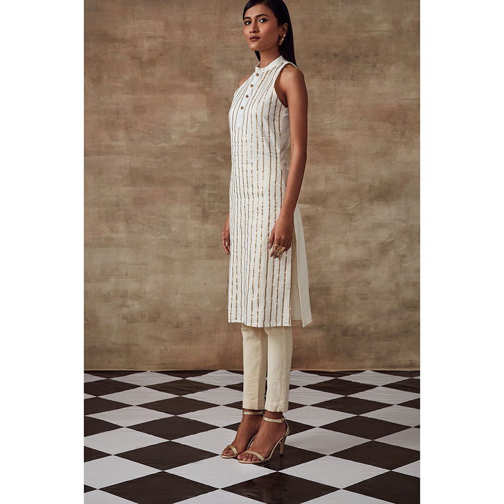 RISHI & VIBHUTI Crossandra Kurta & Dupatta Ivory (Set of 3)