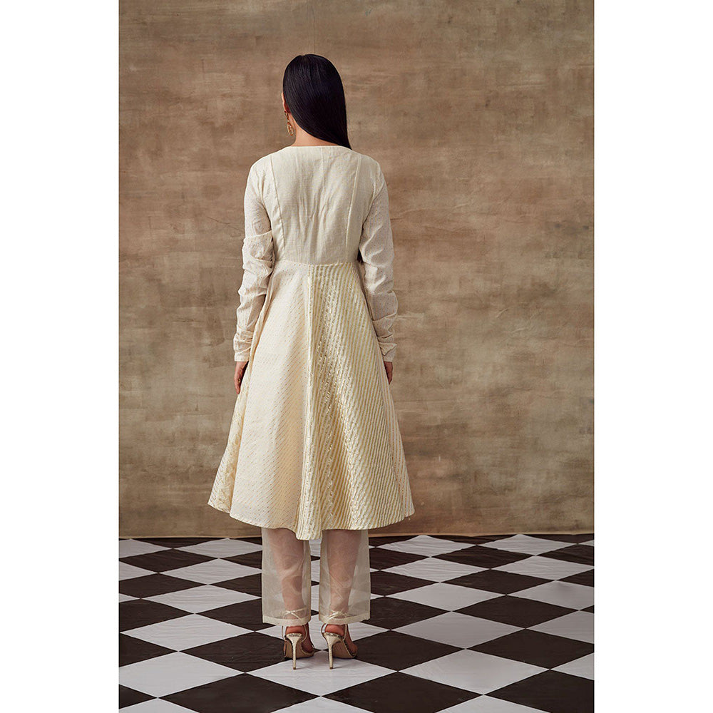 RISHI & VIBHUTI Golden Shower Anarkali Kurta with Pant Ivory (Set of 2)