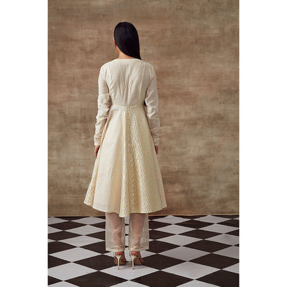 RISHI & VIBHUTI Golden Shower Anarkali Kurta with Pant Ivory (Set of 2)