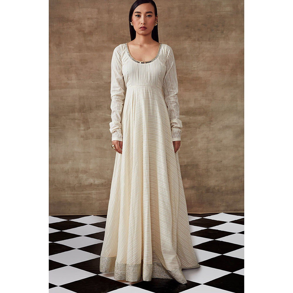 RISHI & VIBHUTI Waterlily Anarkali Kurta & Dupatta Ivory (Set of 2)