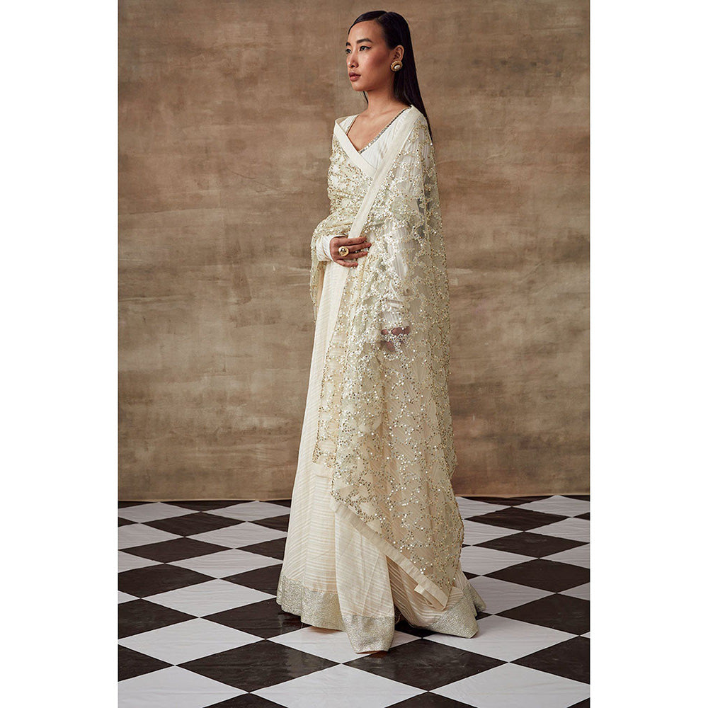 RISHI & VIBHUTI Waterlily Anarkali Kurta & Dupatta Ivory (Set of 2)