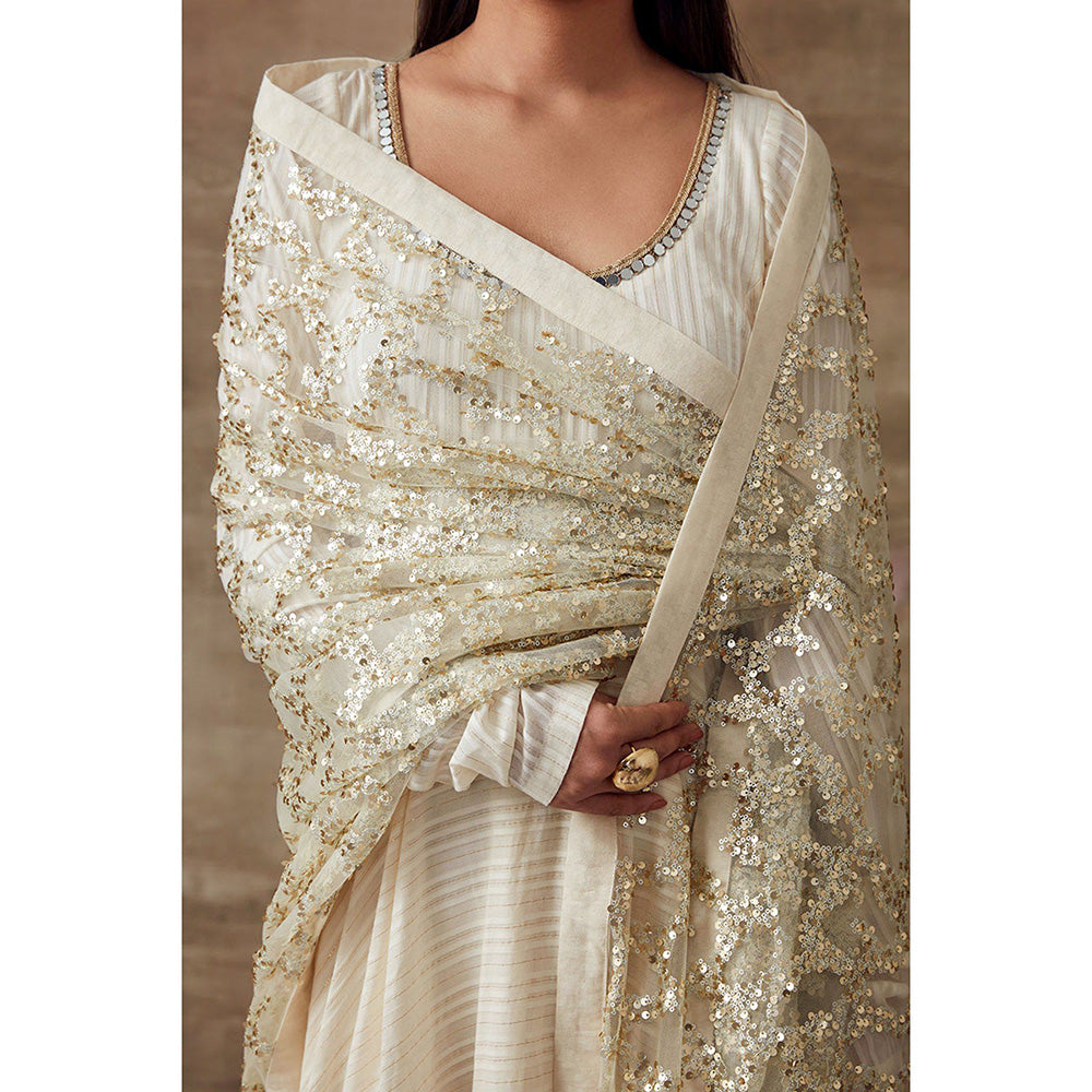 RISHI & VIBHUTI Waterlily Anarkali Kurta & Dupatta Ivory (Set of 2)