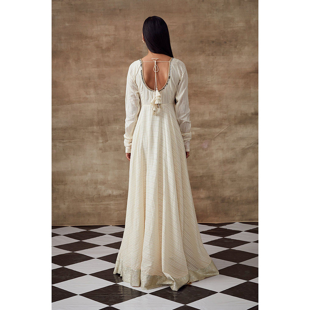 RISHI & VIBHUTI Waterlily Anarkali Kurta & Dupatta Ivory (Set of 2)