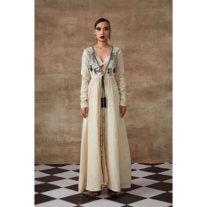 RISHI & VIBHUTI Moonbeam Anarkali Kimono Jacket with Bustier Ivory (Set of 2)