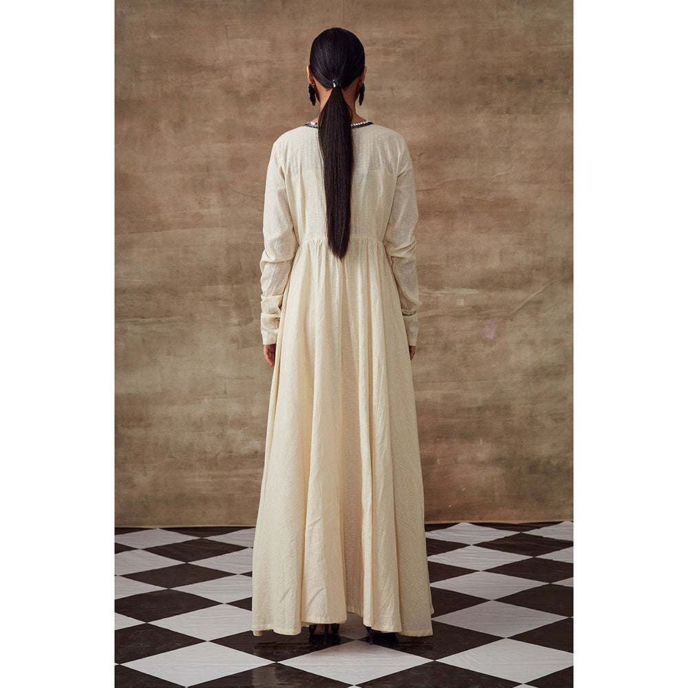 RISHI & VIBHUTI Moonbeam Anarkali Kimono Jacket with Bustier Ivory (Set of 2)