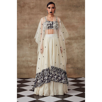 RISHI & VIBHUTI Heather Black & Ivory Bustier Cape Skirt (Set of 3)