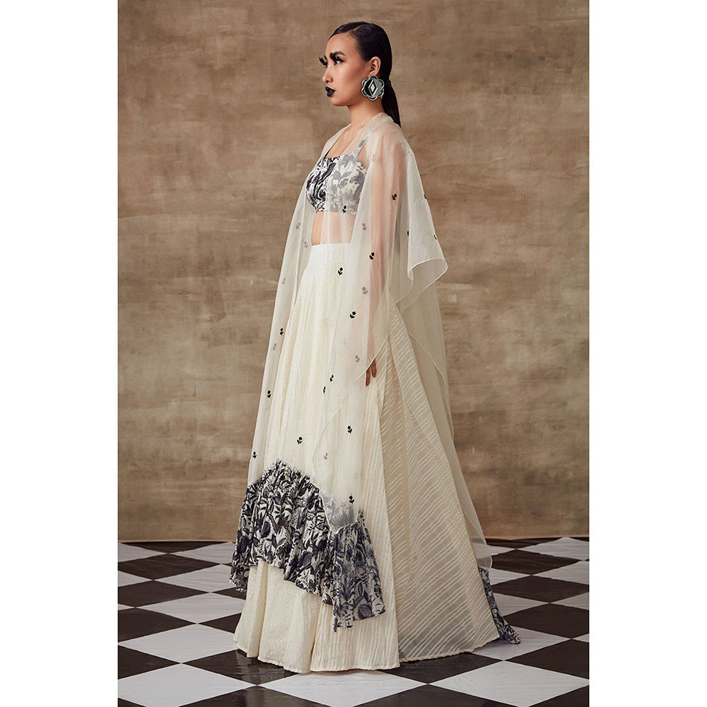 RISHI & VIBHUTI Heather Black & Ivory Bustier Cape Skirt (Set of 3)