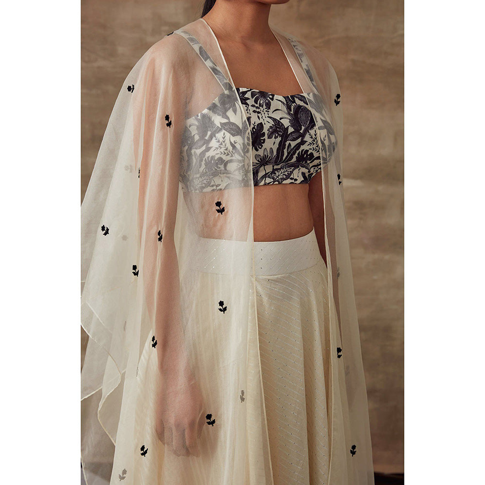 RISHI & VIBHUTI Heather Black & Ivory Bustier Cape Skirt (Set of 3)