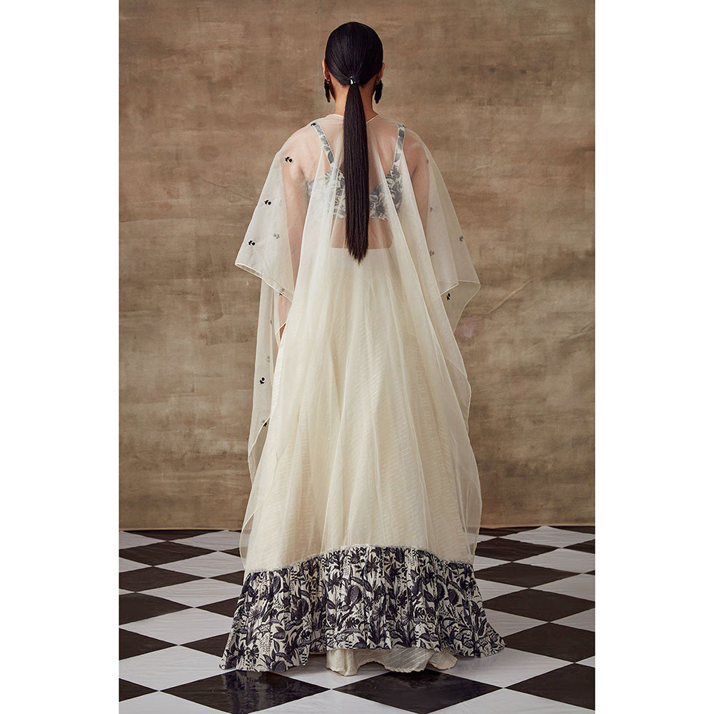 RISHI & VIBHUTI Heather Black & Ivory Bustier Cape Skirt (Set of 3)