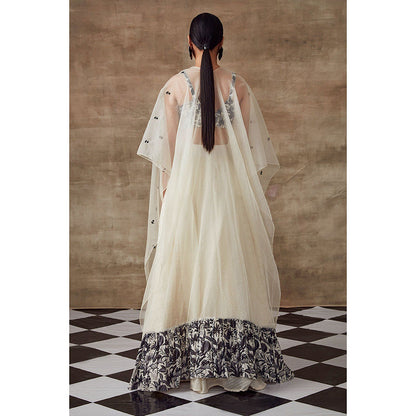 RISHI & VIBHUTI Heather Black & Ivory Bustier Cape Skirt (Set of 3)