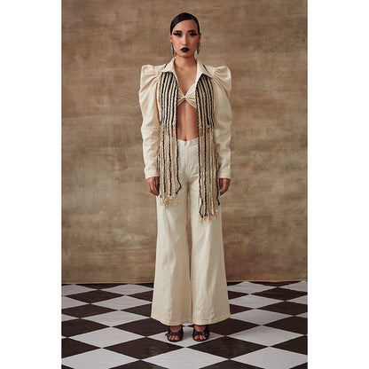 RISHI & VIBHUTI Puffed Jacket with Play of Dories (Set of 3)