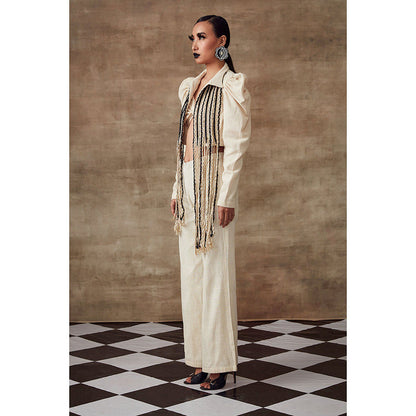 RISHI & VIBHUTI Puffed Jacket with Play of Dories (Set of 3)