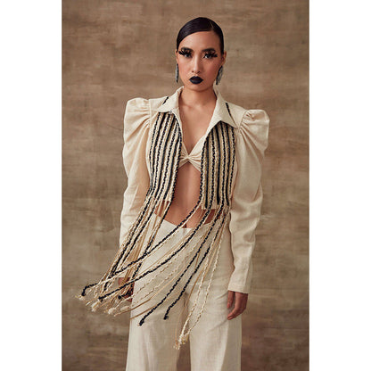 RISHI & VIBHUTI Puffed Jacket with Play of Dories (Set of 3)