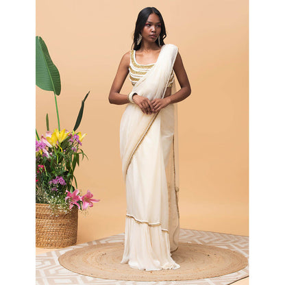 RISHI & VIBHUTI Carly Ivory Saree
