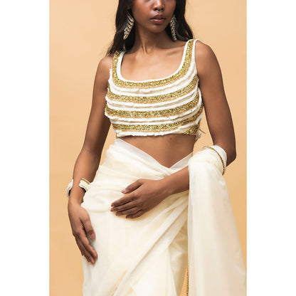 RISHI & VIBHUTI Carly Ivory Saree