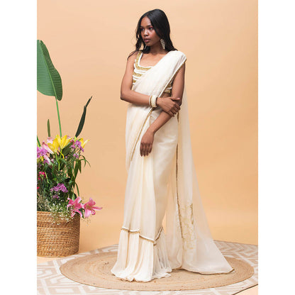 RISHI & VIBHUTI Carly Ivory Saree