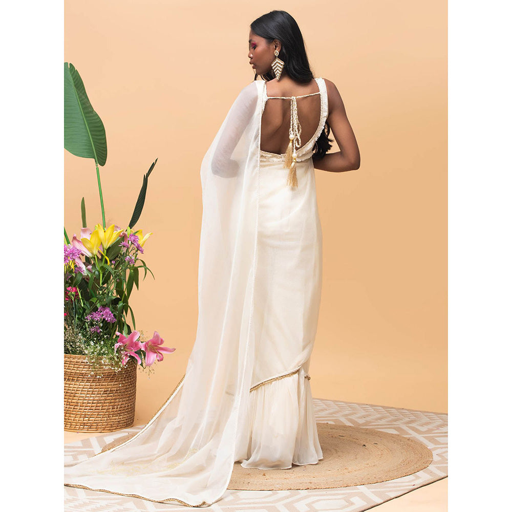 RISHI & VIBHUTI Carly Ivory Saree