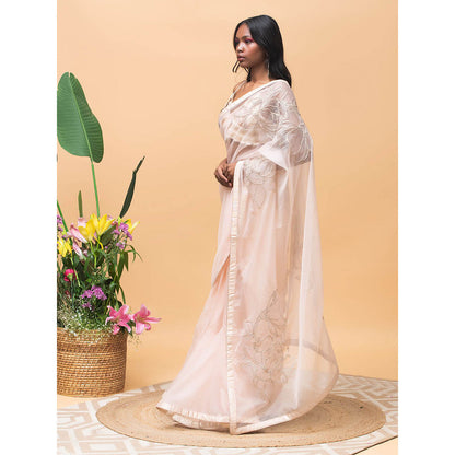 RISHI & VIBHUTI Millie Rose Pink Saree with Stitched Blouse