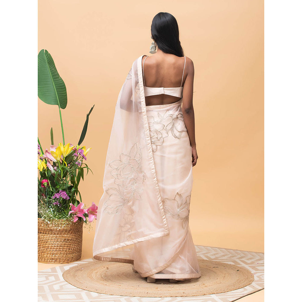 RISHI & VIBHUTI Millie Rose Pink Saree with Stitched Blouse