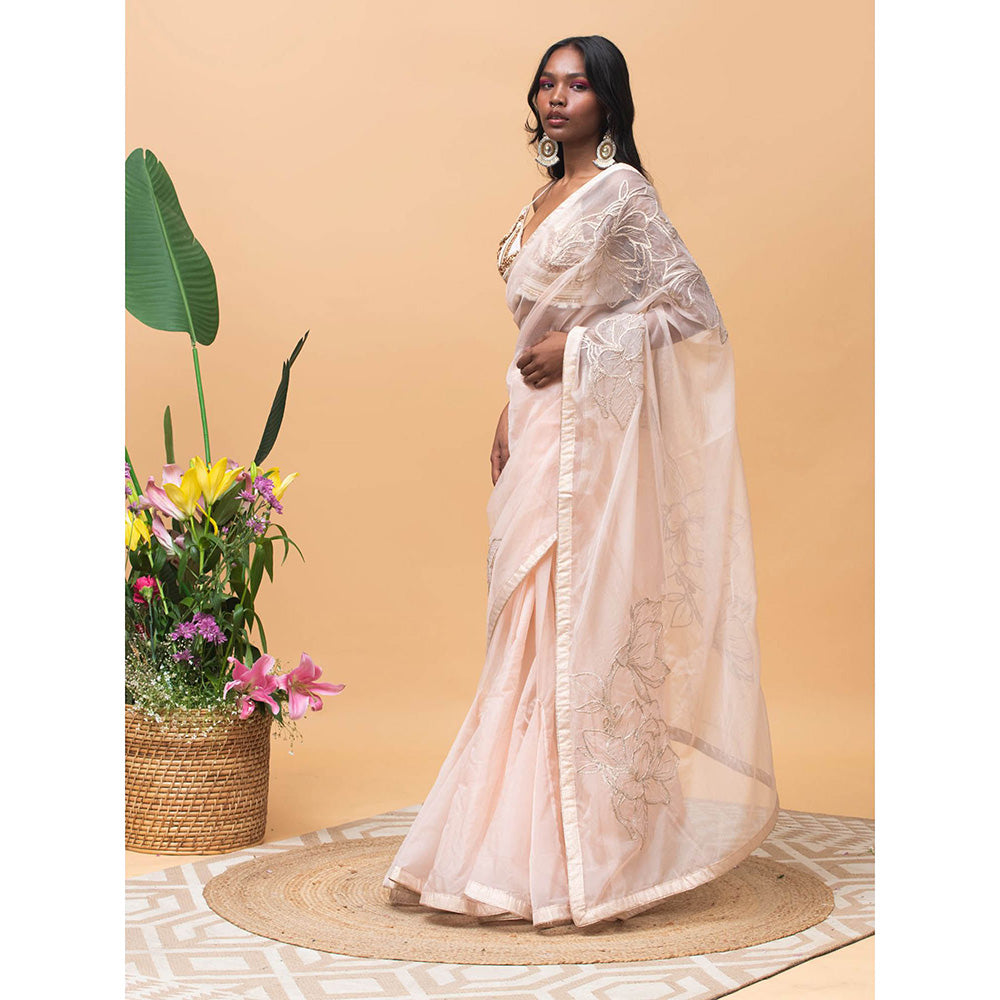 RISHI & VIBHUTI Millie Rose Pink Saree with Stitched Blouse