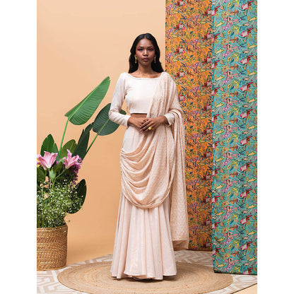 RISHI & VIBHUTI Kate Mate Rose Gold Saree with Stitched Blouse