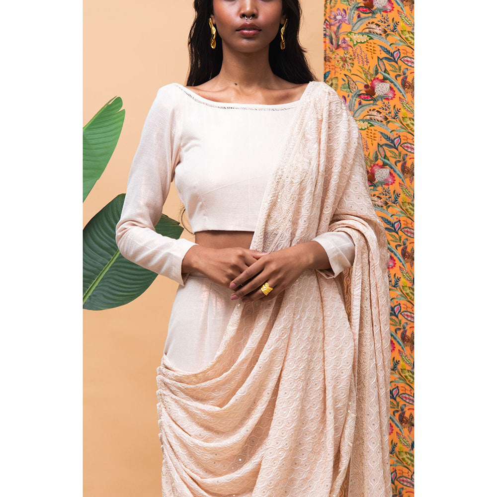 RISHI & VIBHUTI Kate Mate Rose Gold Saree with Stitched Blouse