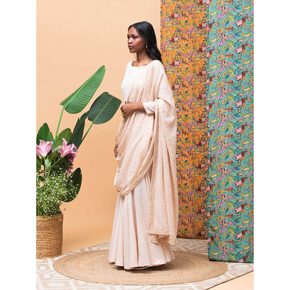 RISHI & VIBHUTI Kate Mate Rose Gold Saree with Stitched Blouse