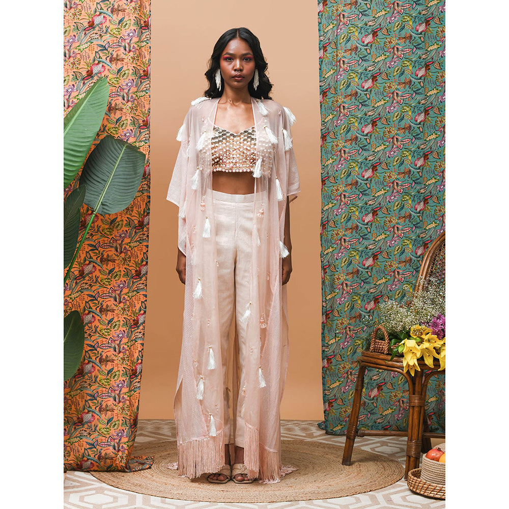 RISHI & VIBHUTI Flamingo Rose Gold Cape (Set of 3)