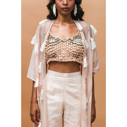 RISHI & VIBHUTI Flamingo Rose Gold Cape (Set of 3)