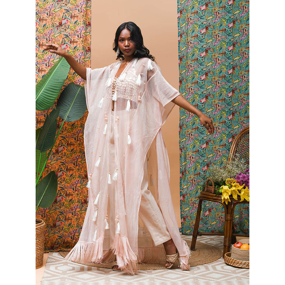 RISHI & VIBHUTI Flamingo Rose Gold Cape (Set of 3)