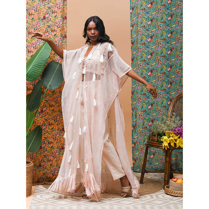 RISHI & VIBHUTI Flamingo Rose Gold Cape (Set of 3)