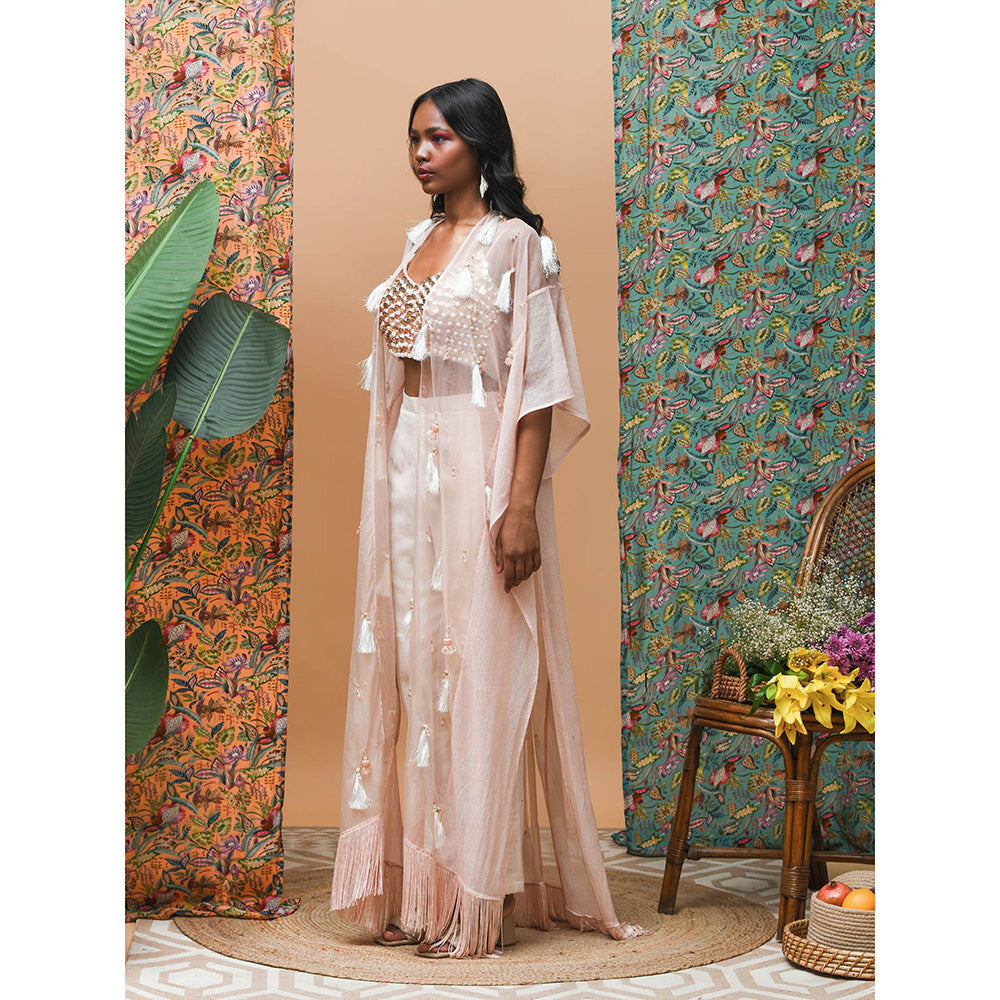 RISHI & VIBHUTI Flamingo Rose Gold Cape (Set of 3)