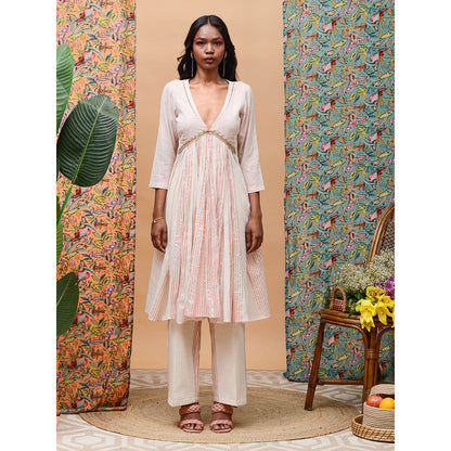 RISHI & VIBHUTI Coral Crew Rose Gold Kurta (Set of 2)