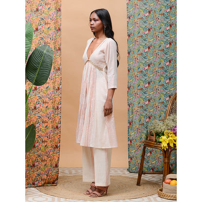 RISHI & VIBHUTI Coral Crew Rose Gold Kurta (Set of 2)