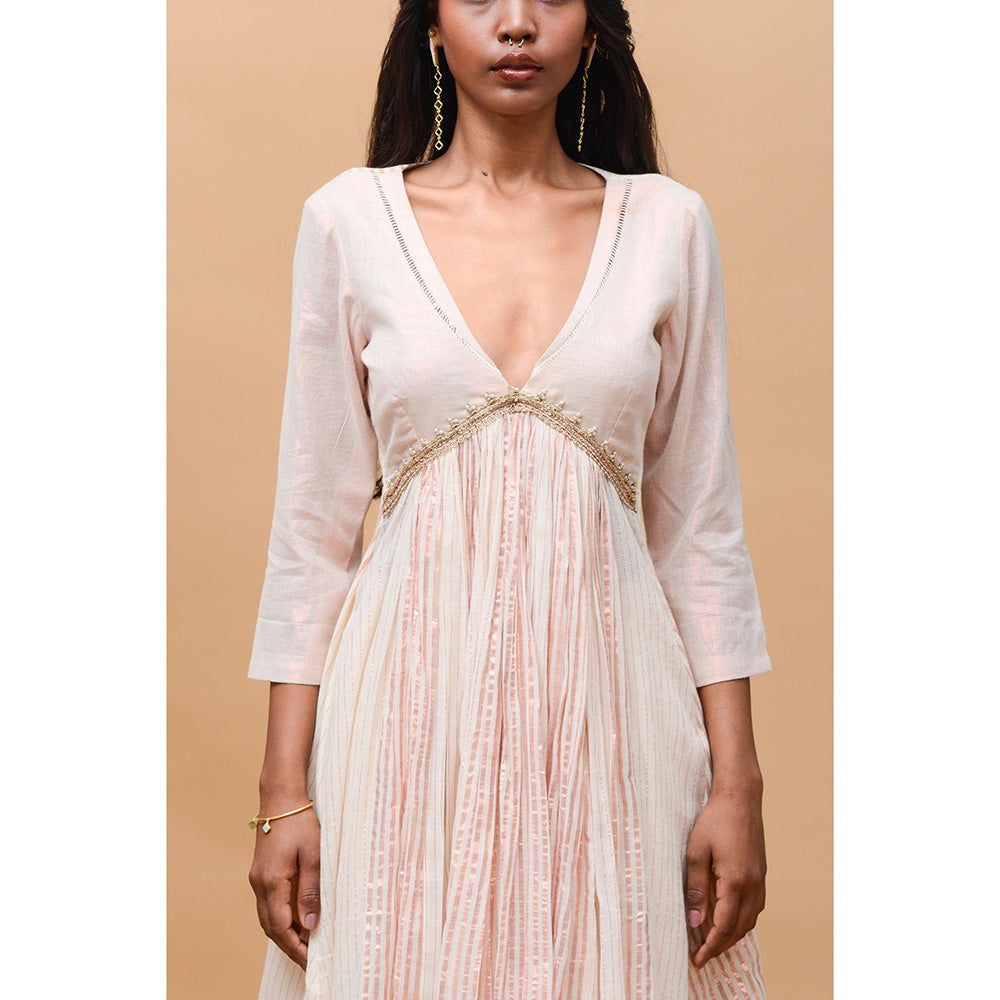 RISHI & VIBHUTI Coral Crew Rose Gold Kurta (Set of 2)