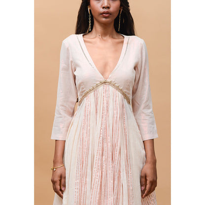 RISHI & VIBHUTI Coral Crew Rose Gold Kurta (Set of 2)