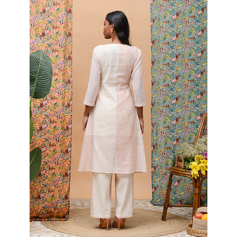 RISHI & VIBHUTI Coral Crew Rose Gold Kurta (Set of 2)