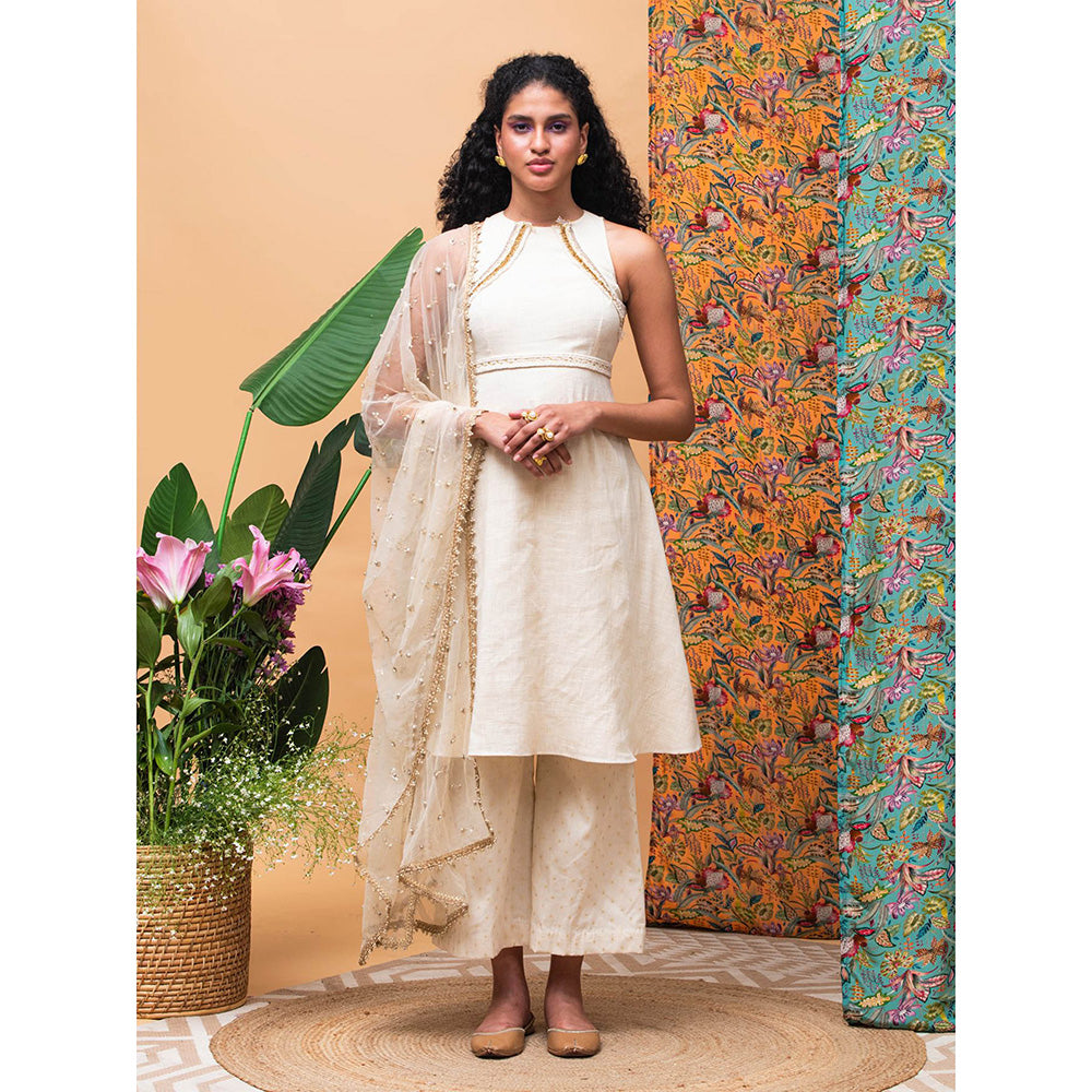 RISHI & VIBHUTI Halt Up Ivory Kurta (Set of 3)