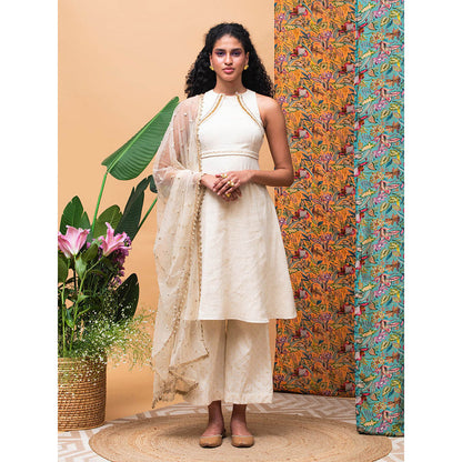 RISHI & VIBHUTI Halt Up Ivory Kurta (Set of 3)